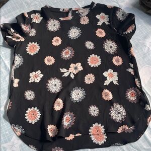 LOFT Black Top with Pink and White Floral Pattern